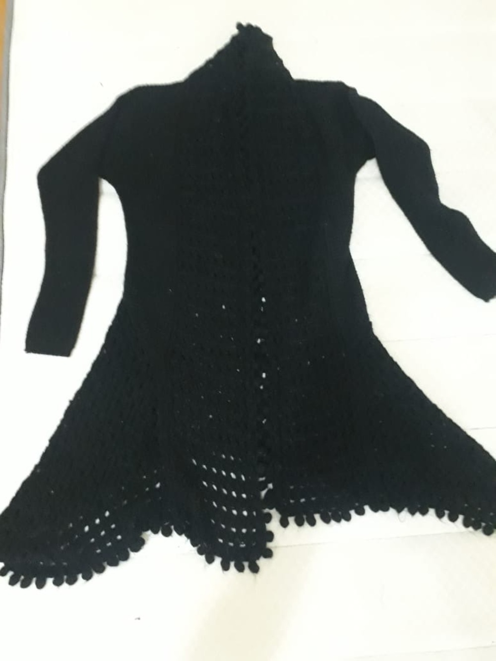 Black Crochet Open-Hem Women's Sweater Cardigan